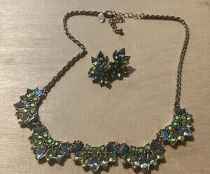 1928 Jewelry Necklace & Earrings Set Rhinestone Floral Vintage Costume